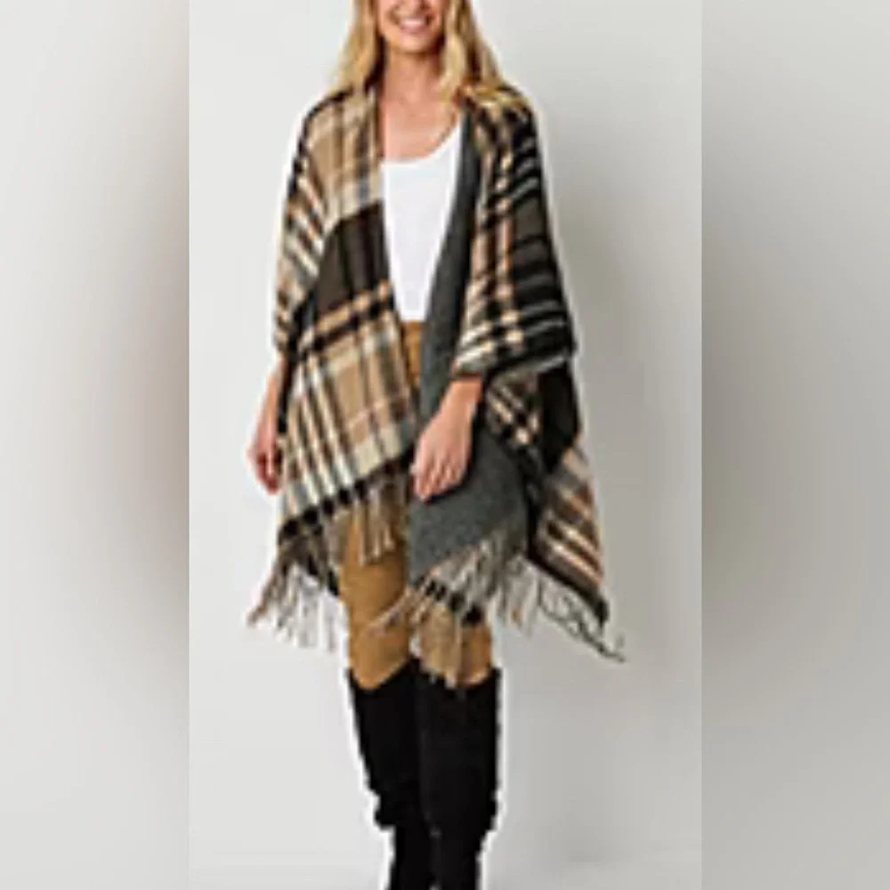Poncho by Liz Claiborne neutral plaid